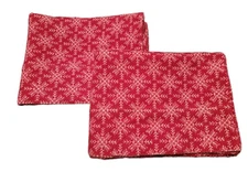 Set Of 2 Red Flannel Pillowcases W/ White Snowflakes 20 X 29 Standard