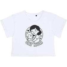 'Cat Mum' Women's Cotton Crop Tops (CO054172)