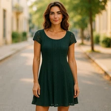 CHARMING CHARLIE Lace Peasant Dress Large Black Off Shoulder Lined Cotton Blend