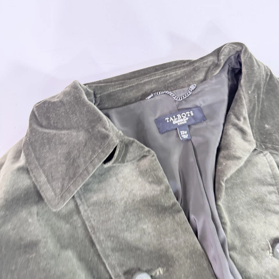 Blazer Talbots Mujer 12W Verde Oliva Terciopelo Doble Pecho Forrado Militar Plus Foto 4 de 4