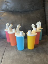 Set Of 6 Tupperware 10.5 Oz Tumblers 2874 - W/ White Sippy Flip Top Spout 3983