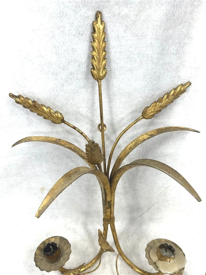 aplique de pared vela antiguo victoriano 17x11 estaño oro doble soporte original  Foto 2 de 4