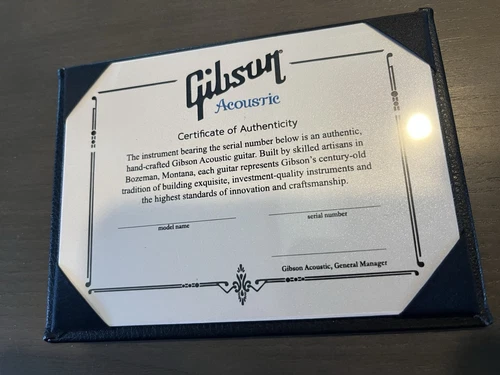 Gibson Acoustic Guitar COA Certificate Of Authenticity