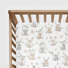 Safari Animals , Baby  Cot & Cot Bed Fitted Sheet 100% COTTON , Sage Jungle