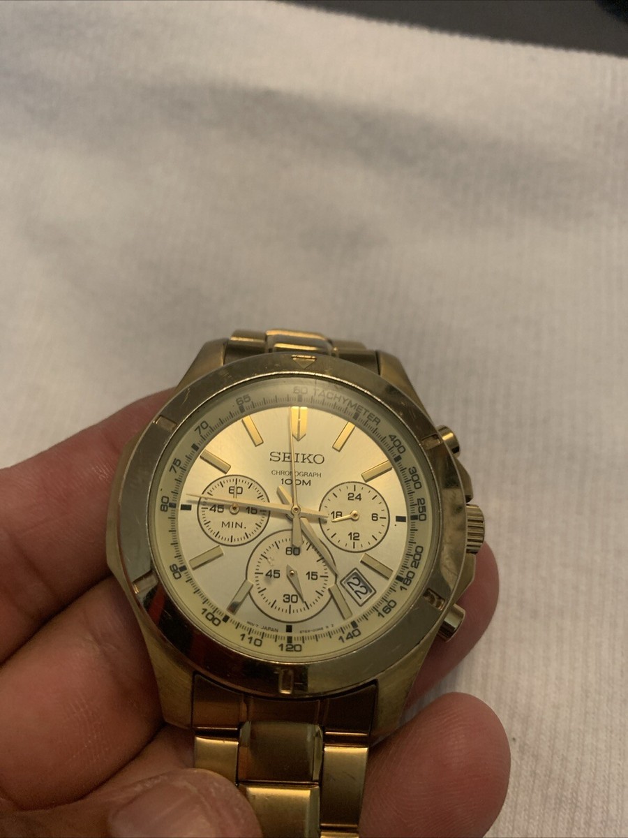 Seiko Chronograph 100m 6T63-00G0 Gold Dial Men's Quartz Seiko Chronograph 100m 6T63-00G0 Gold Dial Men's Quartz