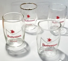 Lot of 4 Budweiser Anheuser- Busch Trim 4oz  3 1/8" Tall Glasses White Bowtie