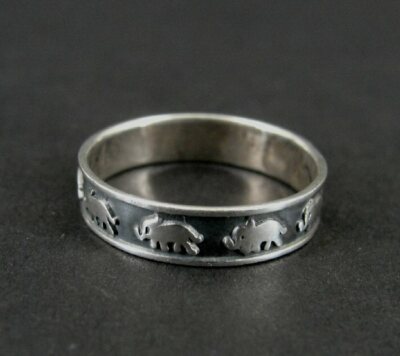 Ring Silver Elephants around the Band Mexico Sterling Silver 925