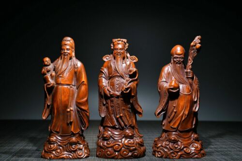 Chinese Boxwood Carving Exquisite Fukurokuju Statue Home Decor Wooden Decor Art