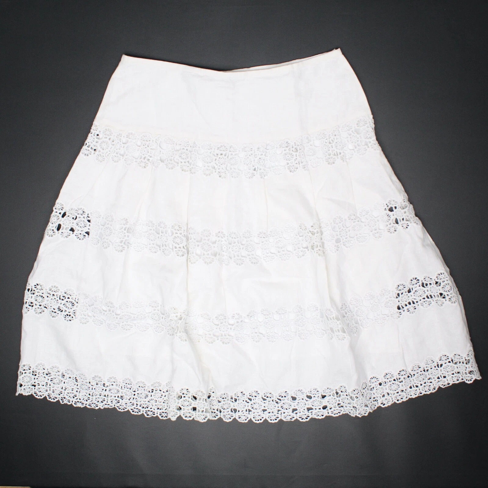 Lafayette 148 Womens Linen Lace Skirt Size 10 White Summer Cottage Lined