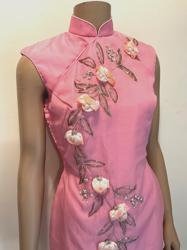 Vintage Dress Hand Beaded/Sequined Pink Wedding Cocktail Special Occasion OOAK - Picture 3 of 11