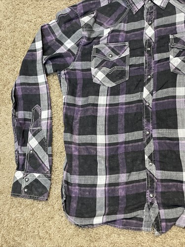 Chemise BKE Boucle Vintage 1967 Pearl Snap Taille L Manches Longues Noir Violet Blanc - Photo 5/16