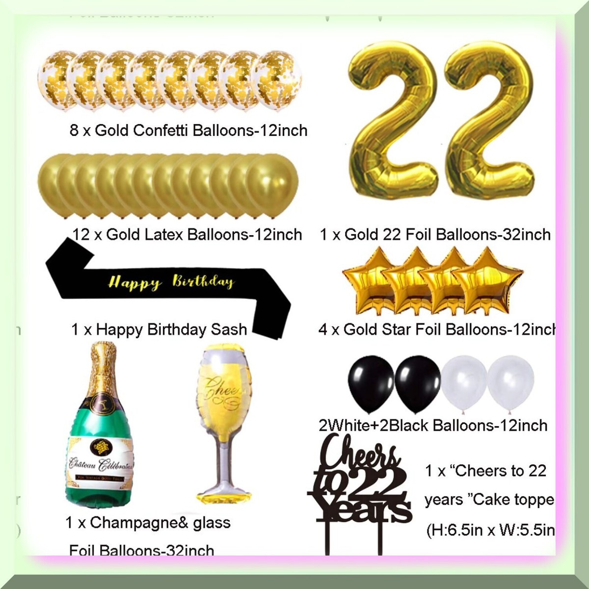 Goldenes Banner Zum 22. Geburtstag – Happy 22nd Birthday Mit Glitzer, Party-Deko