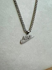 Nike Necklace - Nike Swoosh Pendant - Silver Plated - 5mm Cuban - 22" Chain