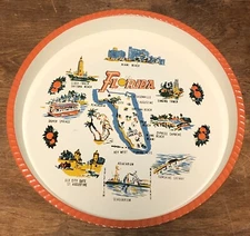 Vintage Enco Florida Map Retro Sunshine State Souvenir Plastic 12" Barware Tray