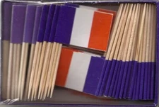 Box of 100 France Toothpick Flags, 100 Small Mini French Flag Cupcake Picks