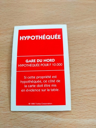 MONOPOLY CARTE PROPRIETE GARE DU NORD PIECES D'ORIGINE - Photo 2/2