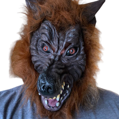 Werewolf Wolf Man Full Rubber Halloween Mask with Hair Furry - Adult Size