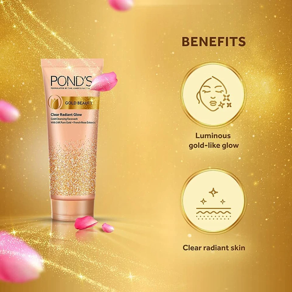 Lavado facial limpiador POND'S Gold Beauty Gold, oro puro 24K 100 gm elimina la opacidad Foto 4 de 4