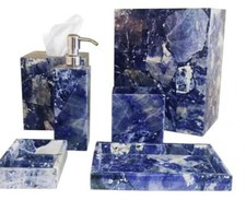 Sodalite Agate Stone Bathroom Set 6 Pieces Handmade Luxury Bath Interior Decors