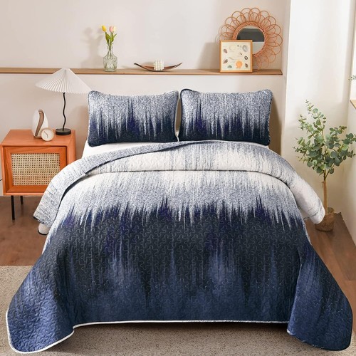 Gradient Quilted Bedspread Coverlet Sets King Size Bedding Pillowcase Retro Soft - Picture 3 of 16