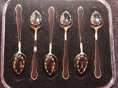 Schöne 6 Sterling Silber Emaille Kaffeelöffel