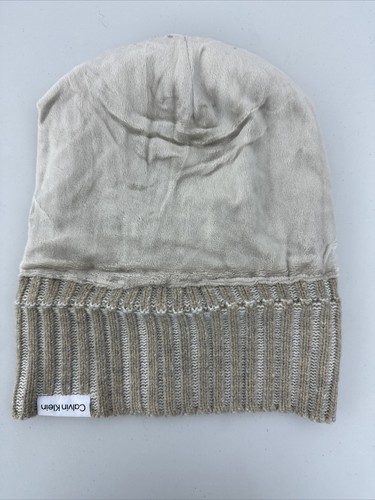 Calvin Klein Women's Heather Almond Beige Knit Beanie w/ Cuff Fleece Lined NWT - Picture 4 of 5