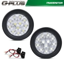 2pcs 4 Inch Round 24 LED Reverse Backup Tail Lights Trailer Truck Clear Lens 12V