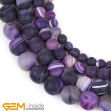 Natural Purple Banded Agate Stones Frosted Matt Loose Jewelry Making Beads 15"