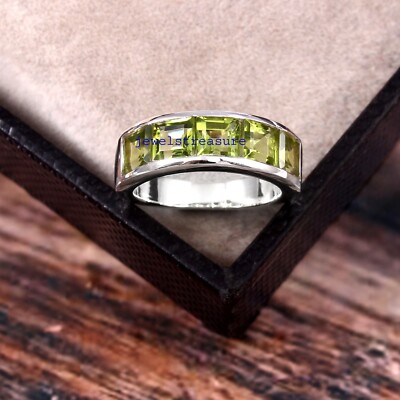 Natural Peridot Gemstones with  925 Sterling silver ring for Men's #4312