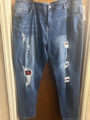 Women's Distressed Skinny Fit Buffalo Plaid Jeans Size 4XL INSEAM 30 BOUTIQUE