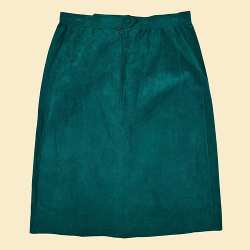 1970s faux-suede skirt suit by Posh Ultrasuede, size 16 vintage green set - Picture 3 of 9