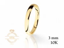 10K Yellow Gold 3mm LOW DOME Wedding Band Ring - Comfort Fit HIGH POLISHED New