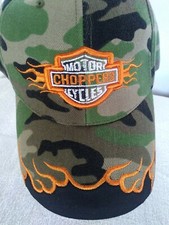 NWT Motorcycle Motor Choppers Cycles Camouflage Orange Flames Mens Baseball Hat.