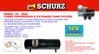 HEAVY DUTY 12V DC TRUCK PICKUP ON BOARD AIR COMPRESSOR WITH 6.0 LITER TANK
