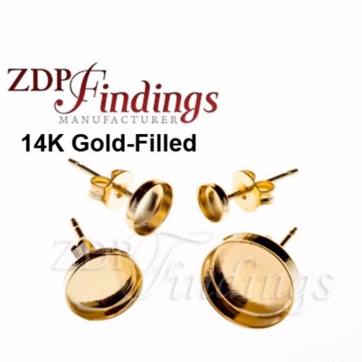 4pcs x Round Bezel Cups Post Earring 14k Gold Filled, Ear Backs