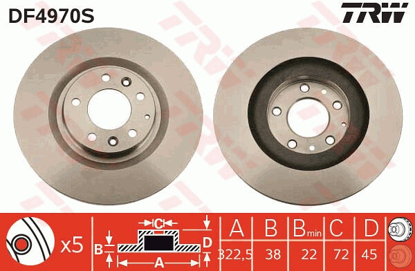 Disque de frein DF4970S TRW pour MAZDA en acier carbone haute performance - Pack de 2
