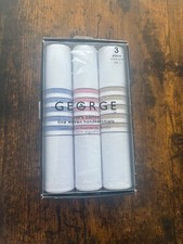 Mens Fine Woven Handkerchiefs By George NEW 3 pack 100 Cotton