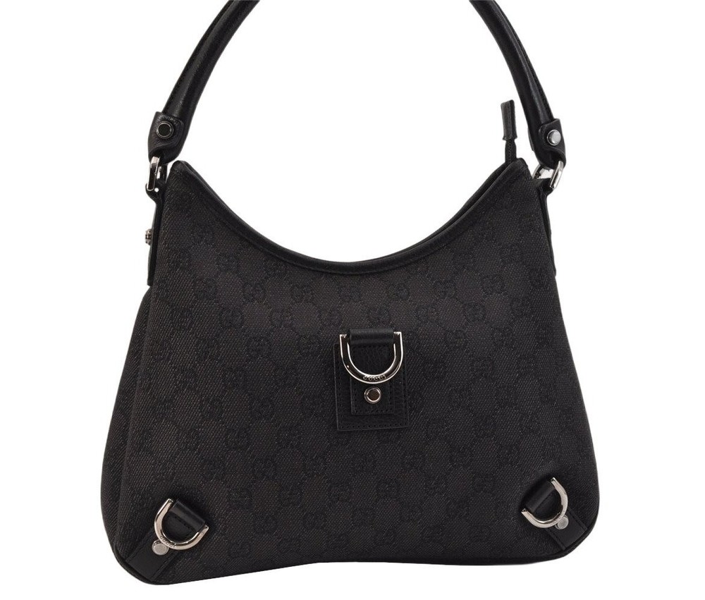 Authentic GUCCI Abbey Shoulder Hand Bag GG Canvas Leather 268637 Black 4926L