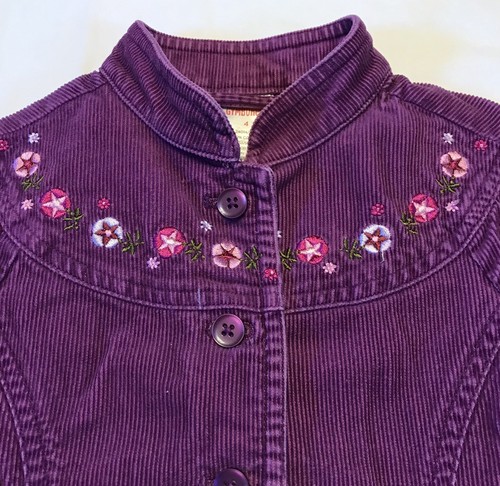 GYMBOREE Girls PRETTY IN PLUM Corduroy Jacket 4 Cotton Button Front Embroidered - Picture 5 of 7