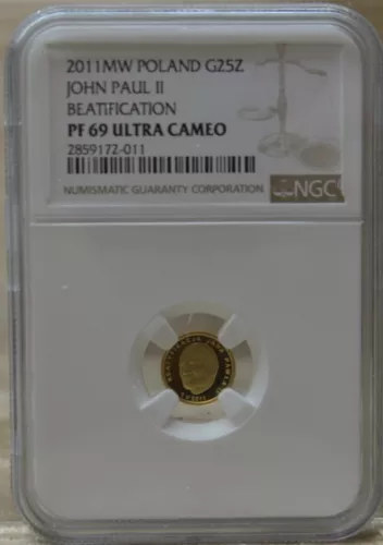 POLAND 2011 25 ZLOTYCH GOLD NGC PF69 JOHN PAUL II BEATIFICATION 1 G / 0.03527 OZ
