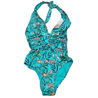 Johnny Was Swimsuit Women's Small Teal Taina Halter One Piece