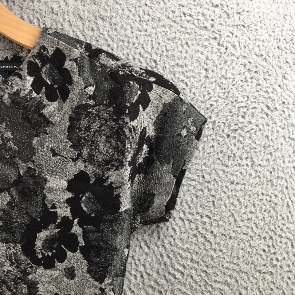 Banana Republic Mini Short Dress Womens 0 Black Wool Blend Floral Short Sleeve - Image 4 of 4