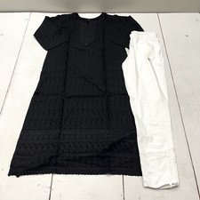 Black Chikan Embroidery A-Line Chikankari Kurta W/Sleeves Women's Size XL NEW