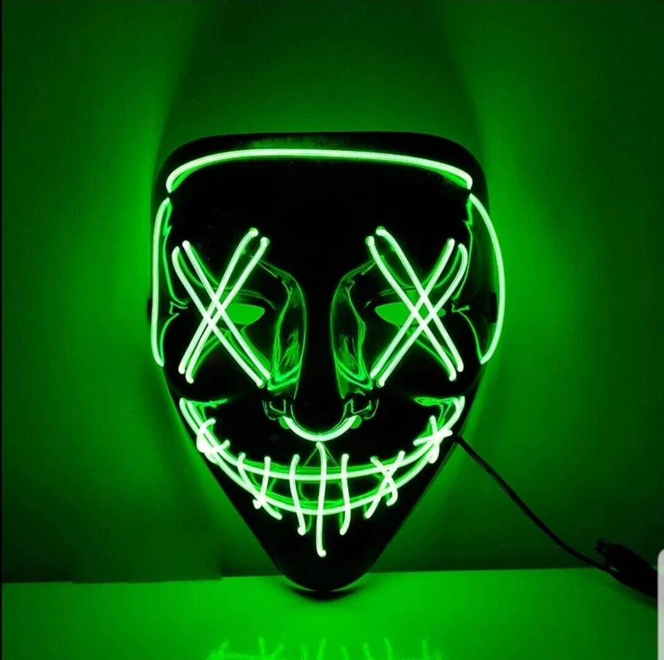 Halloween Purge LED Neon Mask Stitches Wire Light Up Cosplay Costume Party Mask - Image 3 of 4