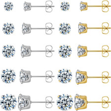 10 Pairs Surgical Steel Stud Earrings Set,14K Gold Plated Hypoallergenic Earring