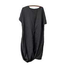 Womens Charcoal Gray Linen Asymmetric Hem Short Sleeve Midi Dress Size Medium