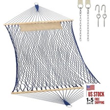  Traditional Rope Double Hammock - Hand Woven Cotton 10.5FT with Pillow Blue
