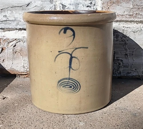 XLNT Antique 2 Gallon Red Wing Stoneware Salt Glaze Cobalt Double P Target Crock