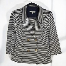 Cabi Blazer Jacket Women XS Navy White Striped Gold Buttons Double Breasted