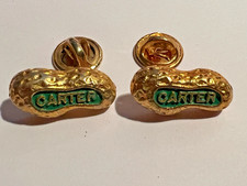 (2)Vintage JIMMY CARTER PEANUT Lapel Pin Gold Tone & Green -  1976 Political Pin